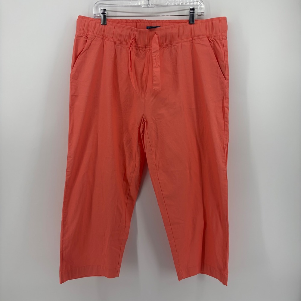 Caribbean Joe Womens XL Coral‎ Orange Crop Pants Elastic Drawstring Cotton Blend